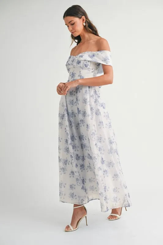 MABLE Floral Printed Off Shoulder Maxi Dress - Velora Luxury Fashion