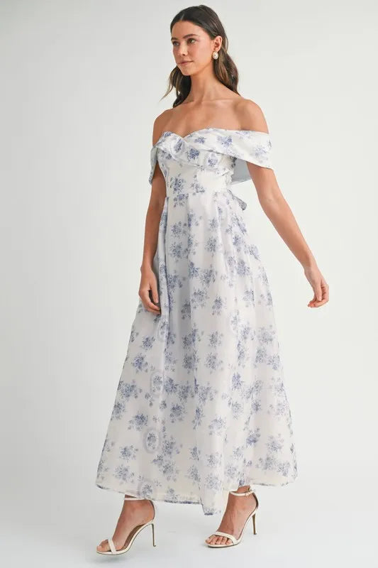 MABLE Floral Printed Off Shoulder Maxi Dress - Velora Luxury Fashion