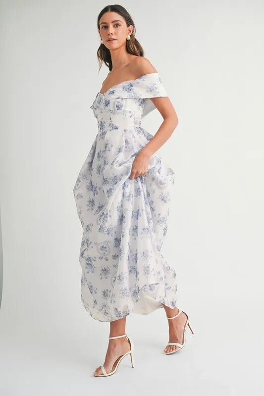 MABLE Floral Printed Off Shoulder Maxi Dress - Velora Luxury Fashion