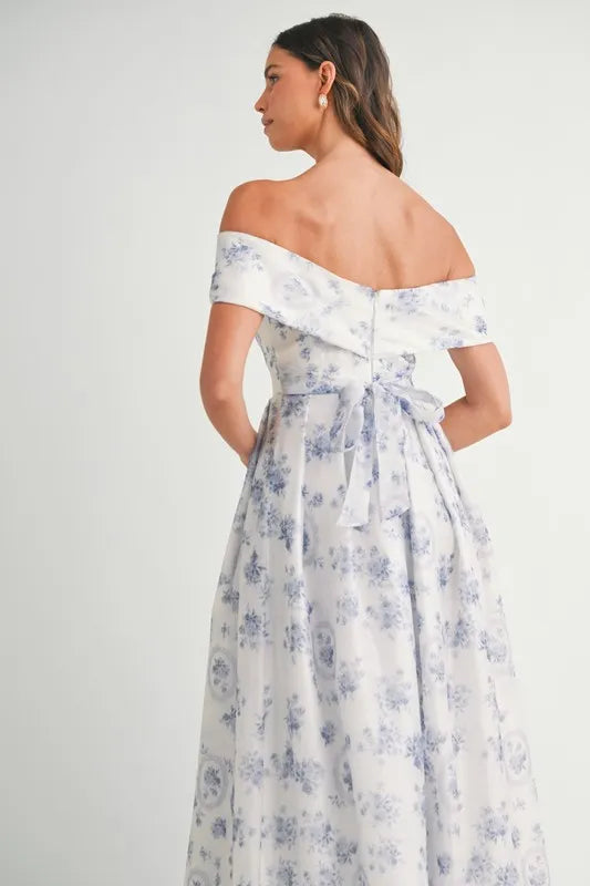 MABLE Floral Printed Off Shoulder Maxi Dress - Velora Luxury Fashion