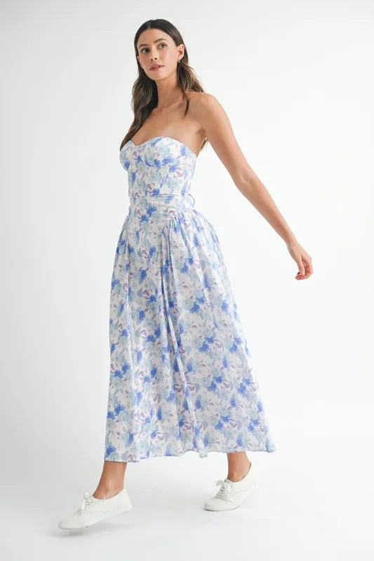 MABLE Sweetheart Neckline Floral Printed Midi Dress - Velora Luxury Fashion