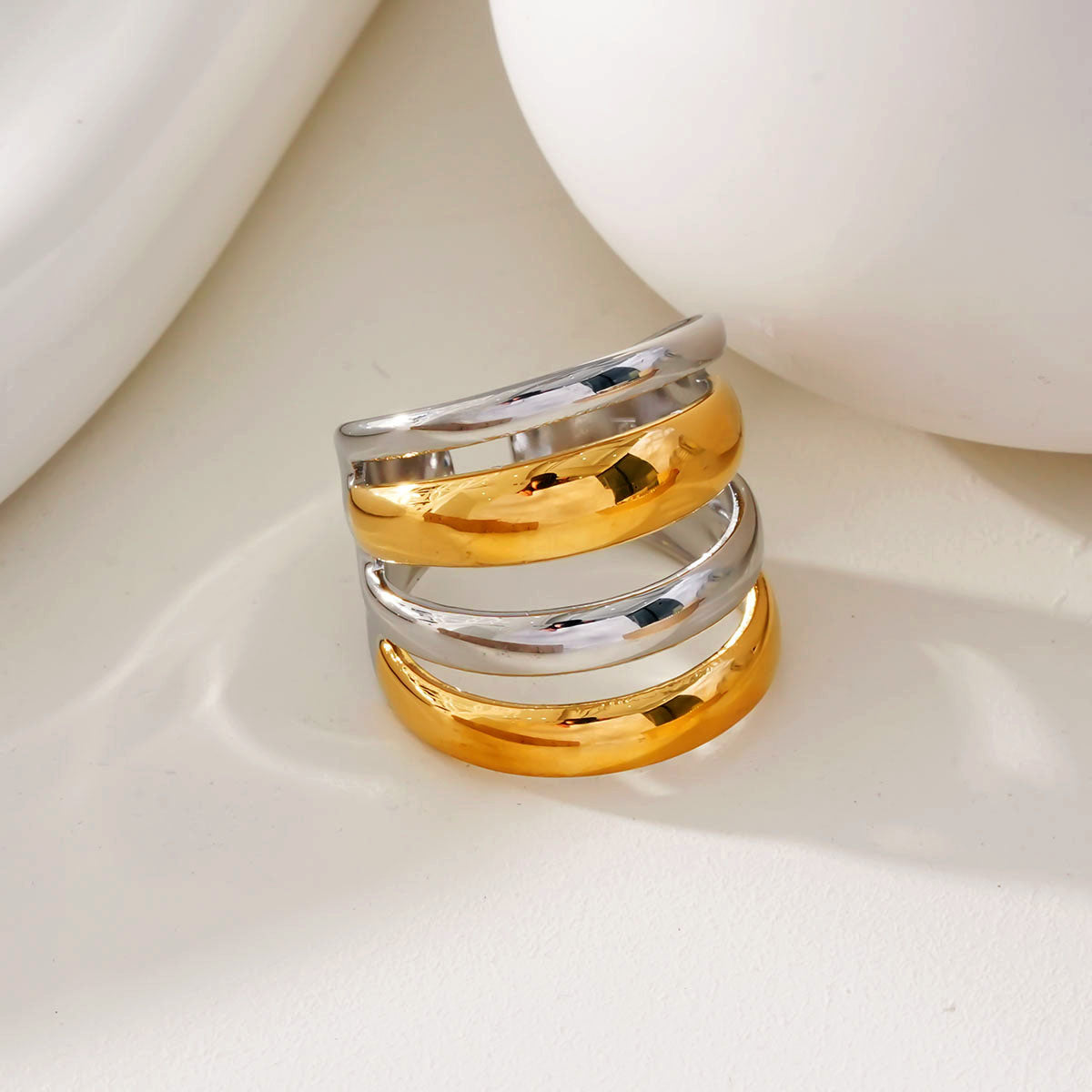 MAKET Mixed Metals:  Multi Stacked Four Rings in One - Velora Luxury Fashion