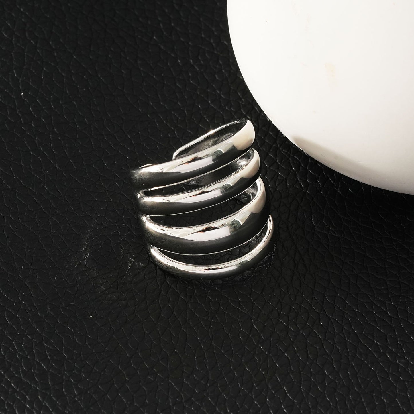 MAKET Silver Toned White Gold:  Multi Stacked Four Rings in One - Velora Luxury Fashion