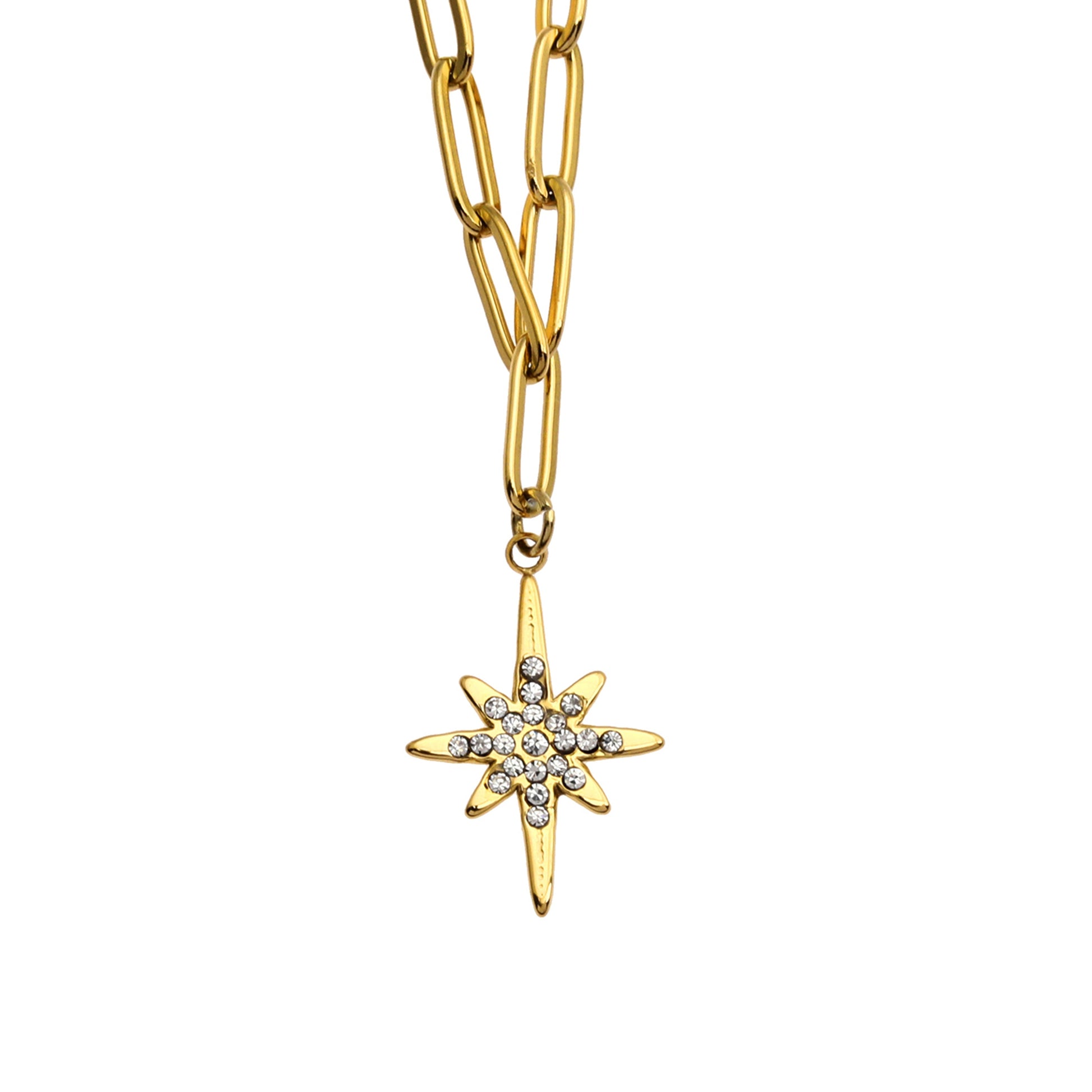 MALVINA Mix Gold Chain with Zirconia Studded Star Pendant - Velora Luxury Fashion