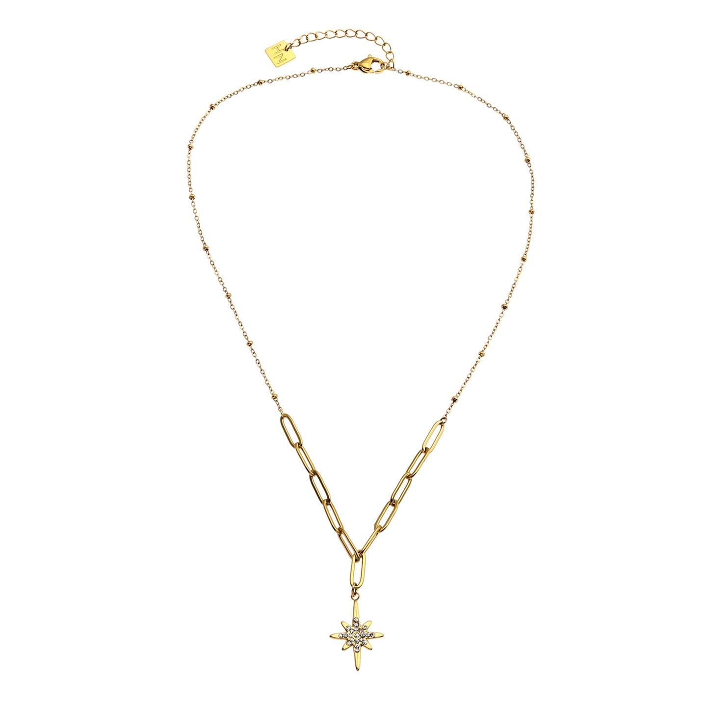MALVINA Mix Gold Chain with Zirconia Studded Star Pendant - Velora Luxury Fashion