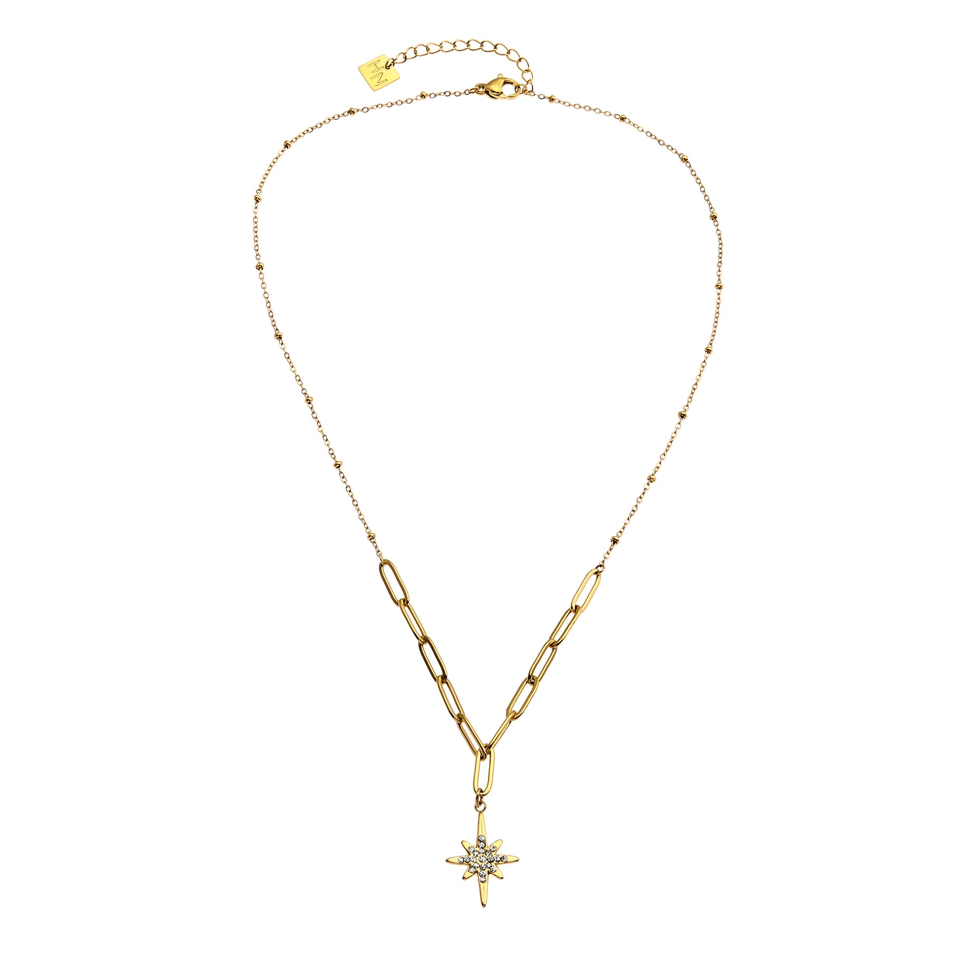 MALVINA Mix Gold Chain with Zirconia Studded Star Pendant - Velora Luxury Fashion