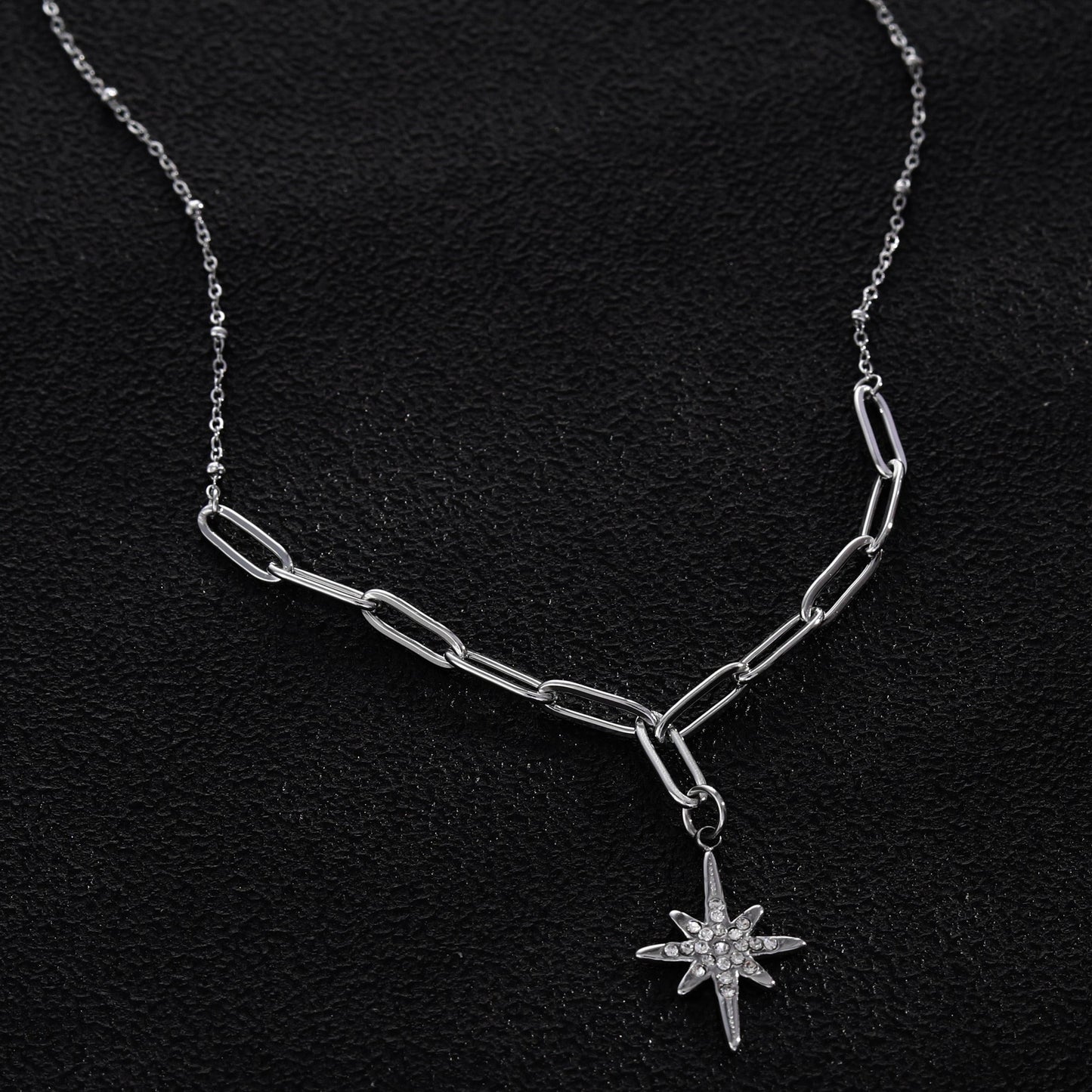MALVINA Mix Silver Chain with Zirconia Studded Star Pendant - Velora Luxury Fashion
