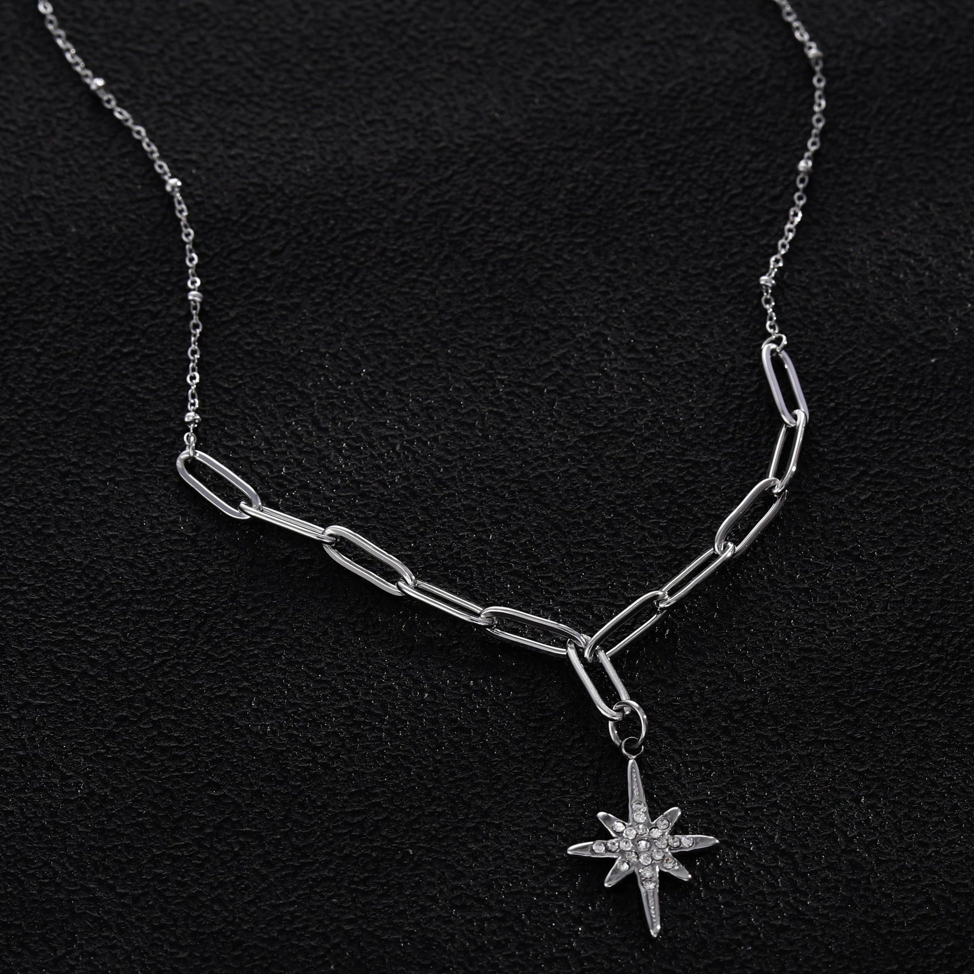 MALVINA Mix Silver Chain with Zirconia Studded Star Pendant - Velora Luxury Fashion