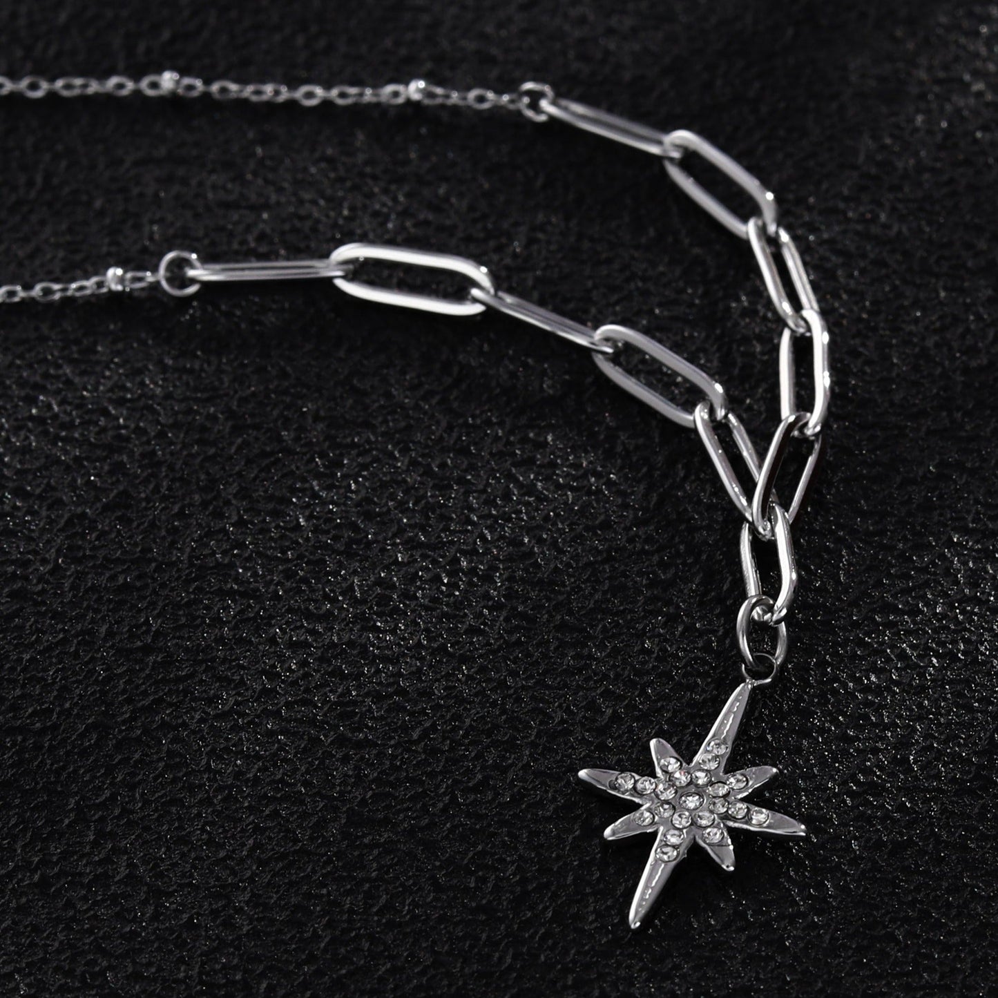 MALVINA Mix Silver Chain with Zirconia Studded Star Pendant - Velora Luxury Fashion