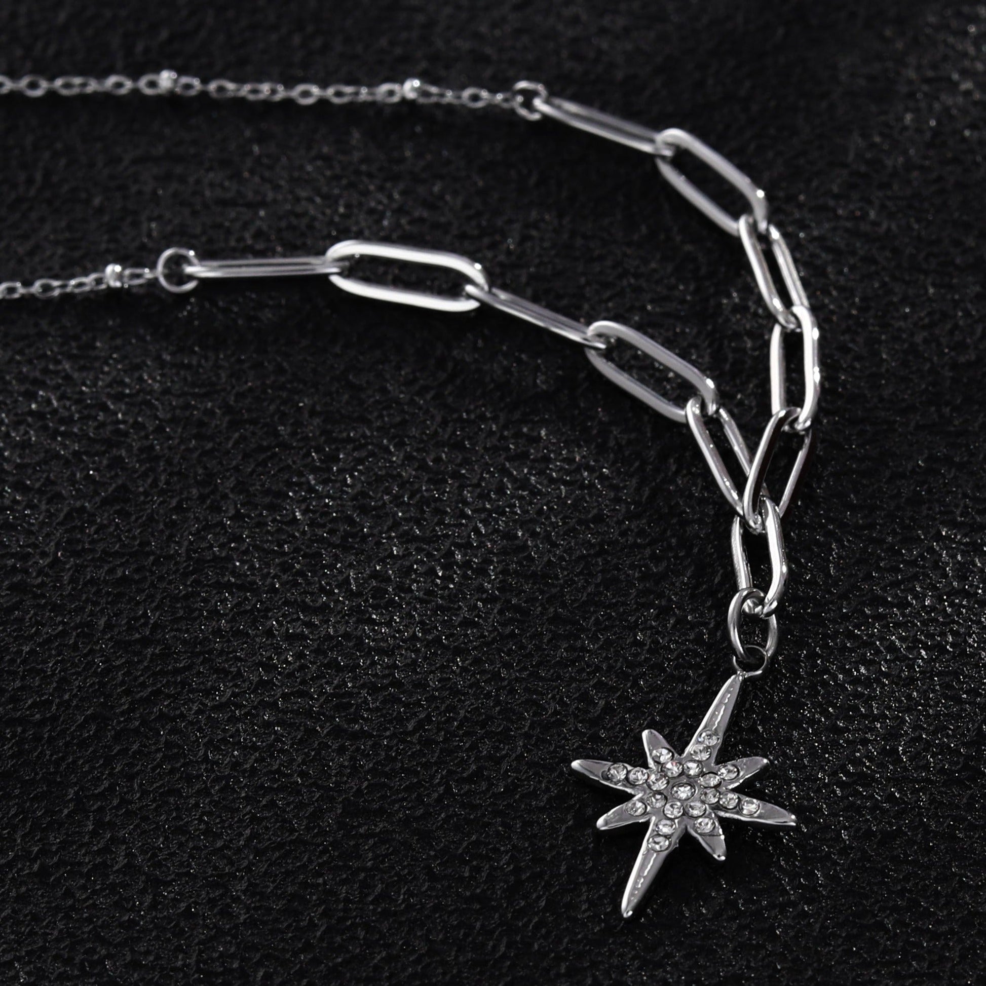 MALVINA Mix Silver Chain with Zirconia Studded Star Pendant - Velora Luxury Fashion