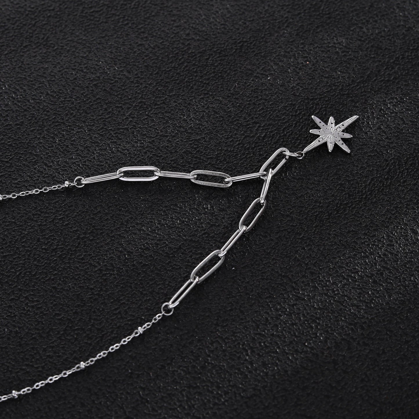 MALVINA Mix Silver Chain with Zirconia Studded Star Pendant - Velora Luxury Fashion
