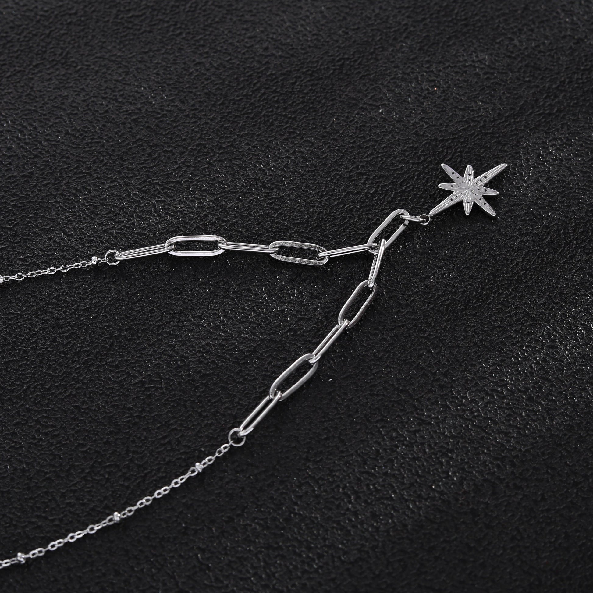 MALVINA Mix Silver Chain with Zirconia Studded Star Pendant - Velora Luxury Fashion