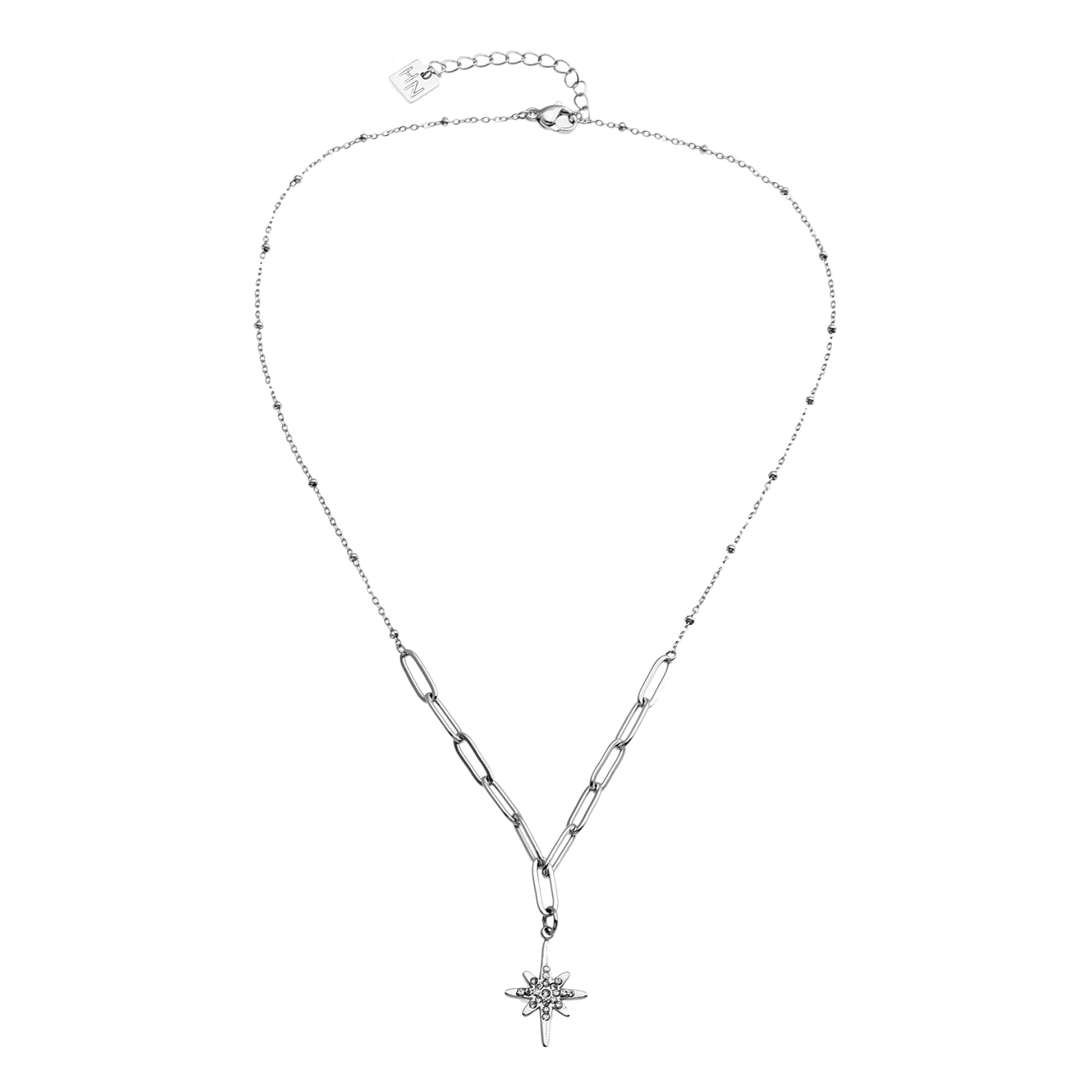 MALVINA Mix Silver Chain with Zirconia Studded Star Pendant - Velora Luxury Fashion