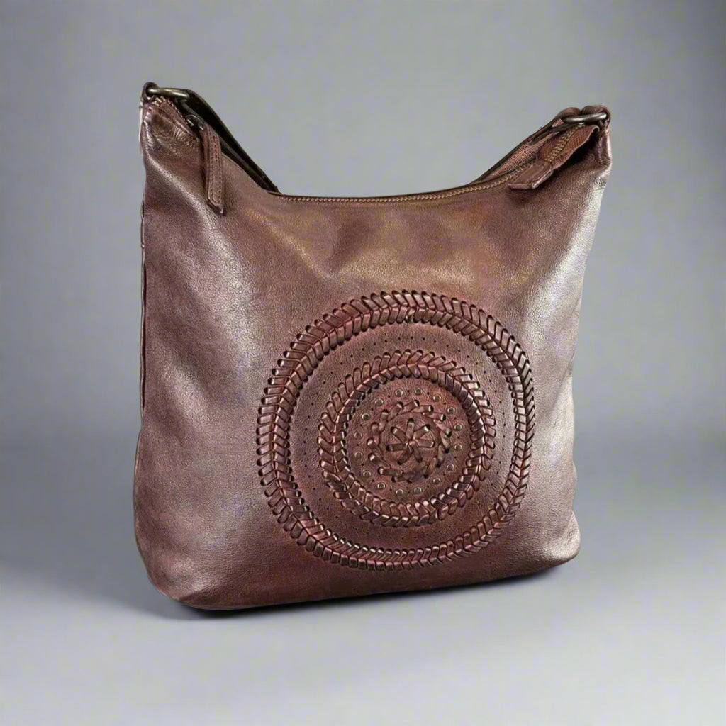 MET Floral Stitch Leather Tote with Adjustable Strap - Velora Luxury Fashion