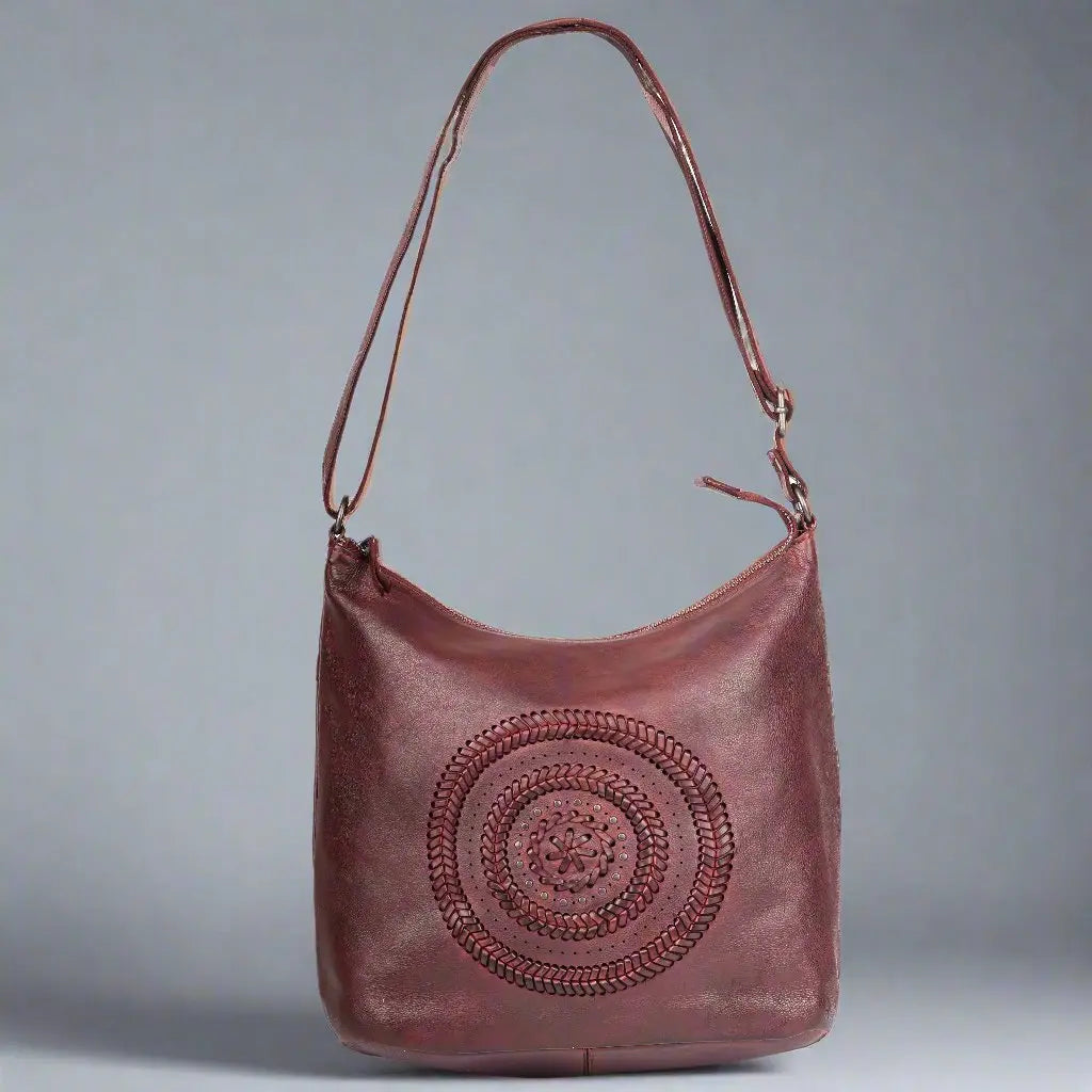 MET Floral Stitch Leather Tote with Adjustable Strap - Velora Luxury Fashion