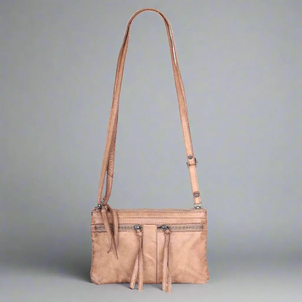 MET Leather Crossbody Bag with Dual Front Zipper Pockets - Velora Luxury Fashion