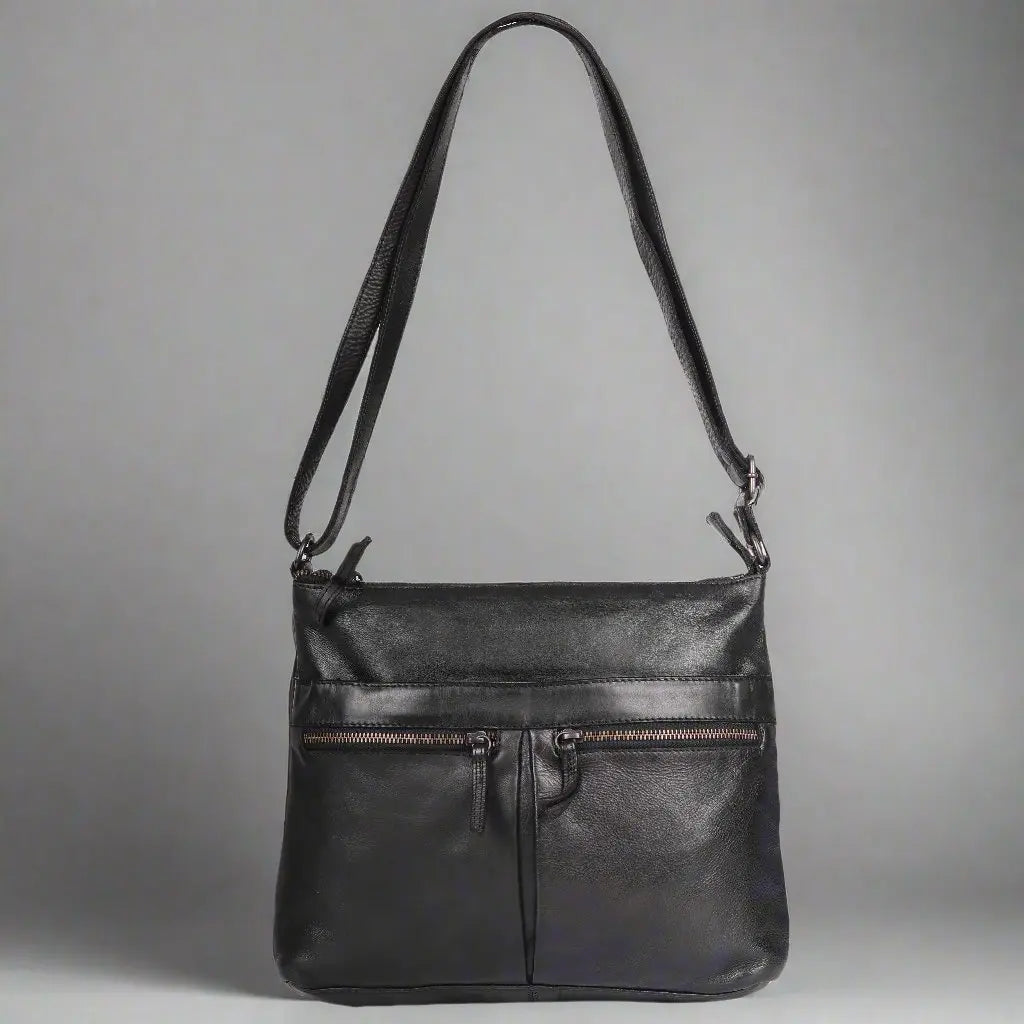 MET Leather Crossbody Bag with Dual Zipper Pockets Boutique of Leathers/Open Road