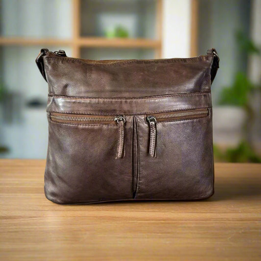 MET Leather Crossbody Bag with Dual Zipper Pockets Boutique of Leathers/Open Road