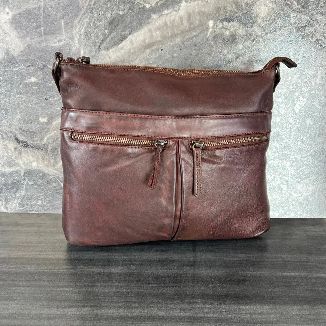 MET Leather Crossbody Bag with Dual Zipper Pockets Boutique of Leathers/Open Road