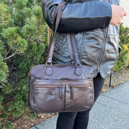MET Leather Handbag with Dual Handles and Front Zipper Pockets - Velora Luxury Fashion