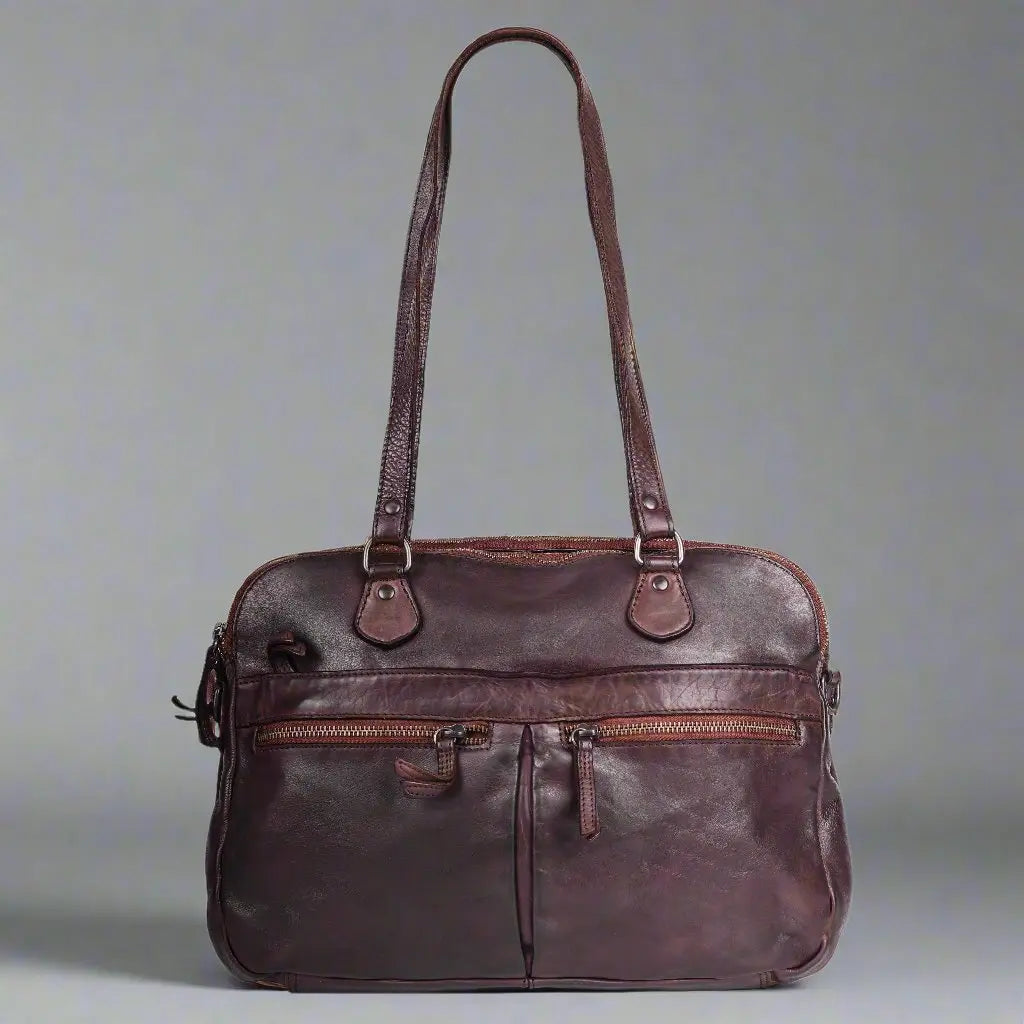 MET Leather Handbag with Dual Handles and Front Zipper Pockets - Velora Luxury Fashion