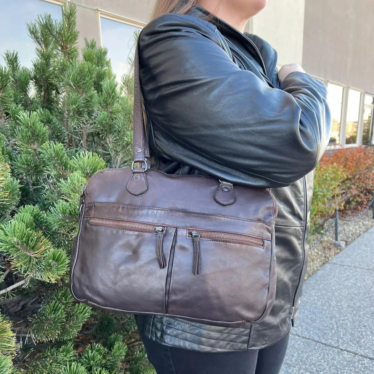 MET Leather Handbag with Dual Handles and Front Zipper Pockets - Velora Luxury Fashion
