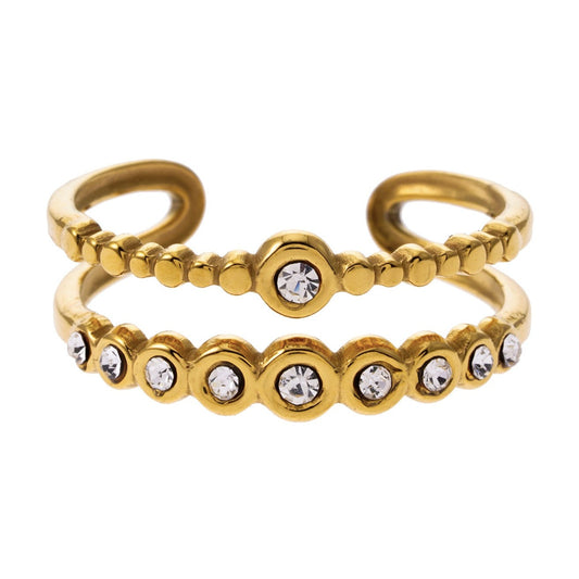 MILADIA: Double Stacked Beaded Zirconia Embellished Ring - Velora Luxury Fashion