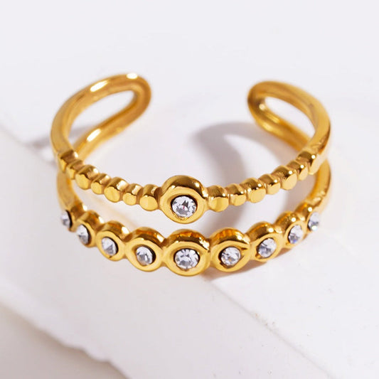 MILADIA: Double Stacked Beaded Zirconia Embellished Ring - Velora Luxury Fashion