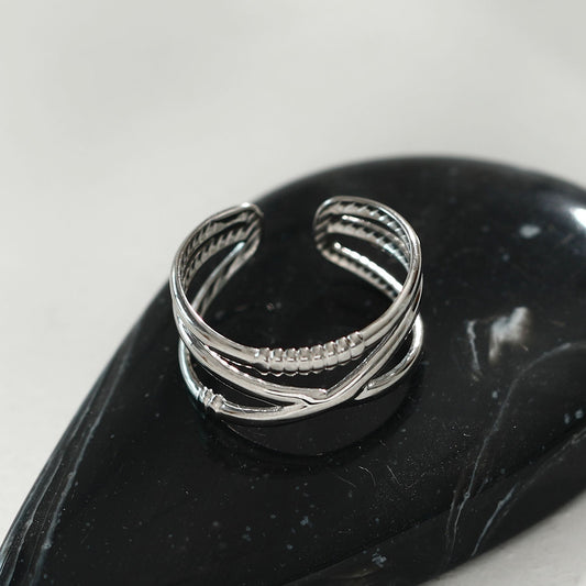 MIRANDA Cross Over Triple Band Stacked Silver Ring - Velora Luxury Fashion