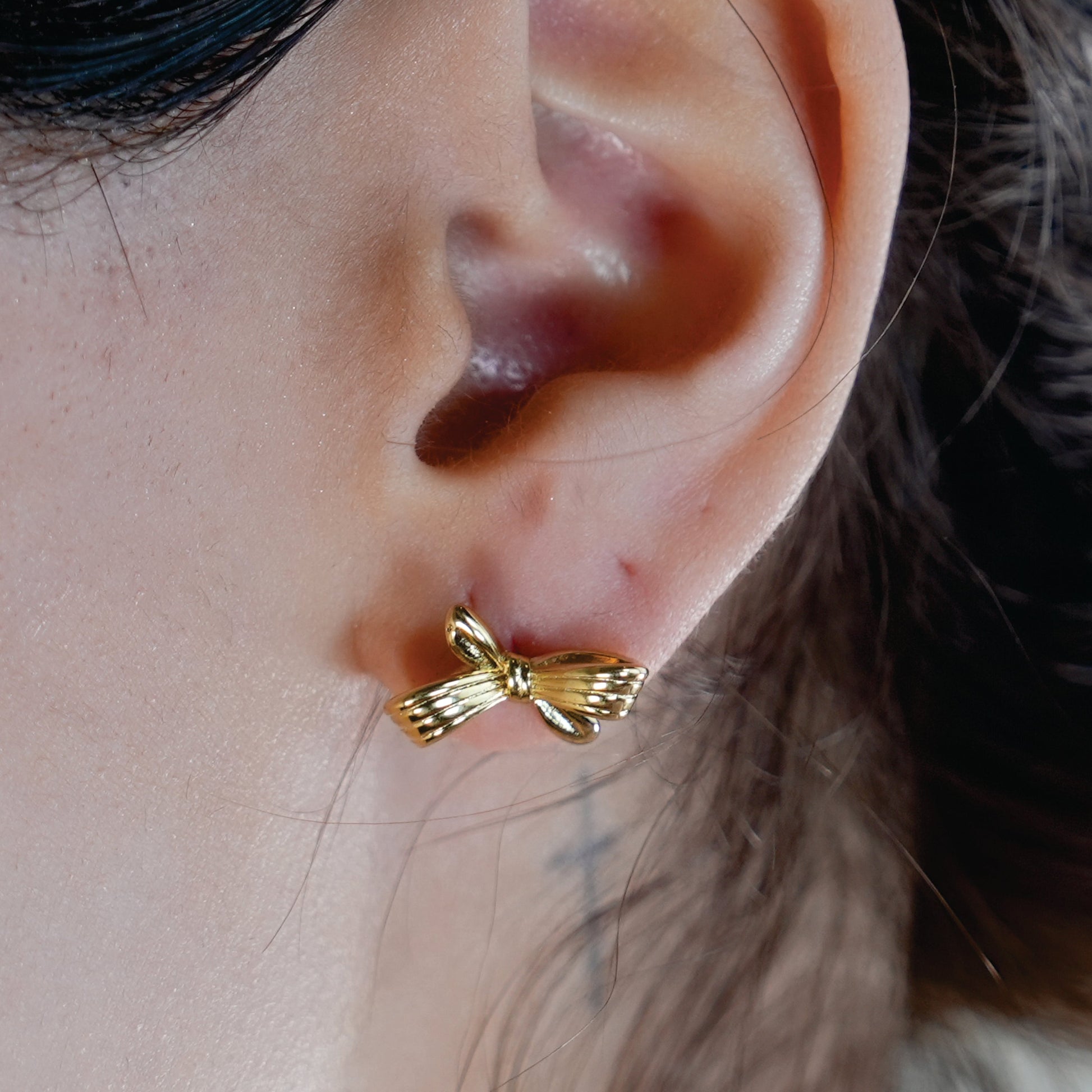 MISTY: Mini Bow Shaped Stud Earrings in Gold - Velora Luxury Fashion
