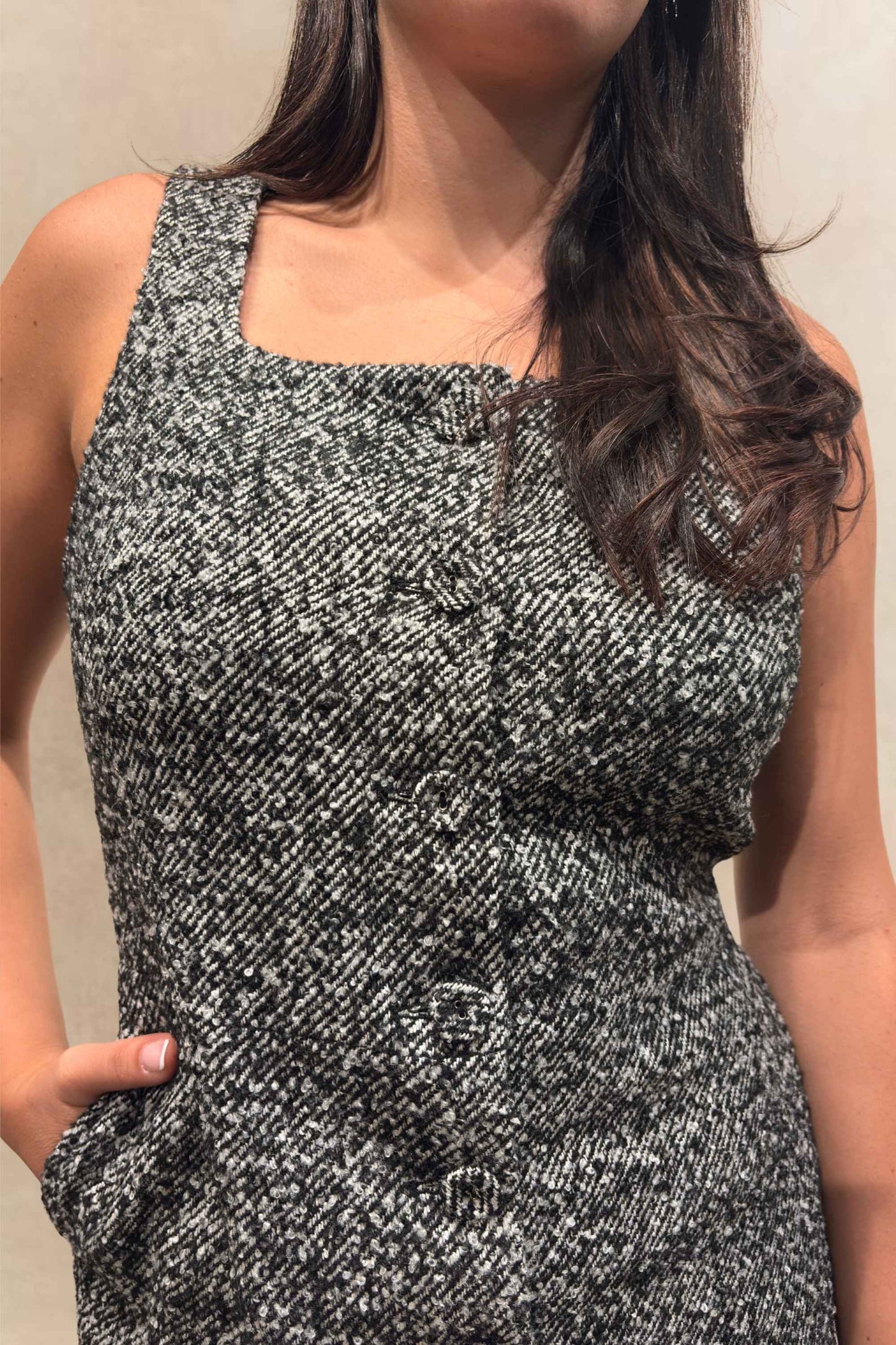 Madelaine Grey Tweed Apron Dress - Velora Luxury Fashion