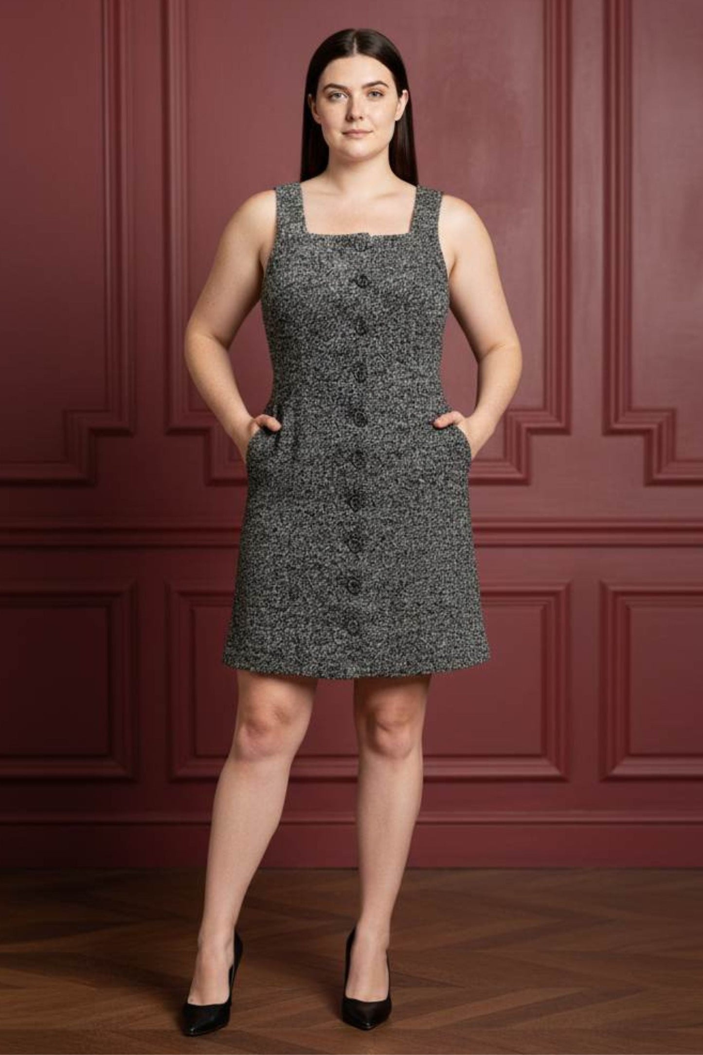 Madelaine Grey Tweed Apron Dress - Velora Luxury Fashion