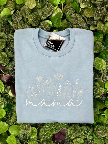 Mama Floral Blue Crewneck - Velora Luxury Fashion