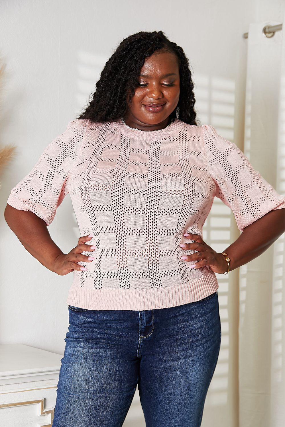 Mandy Ribbed Trim Round Neck Knit Top - Velora Luxury Fashion