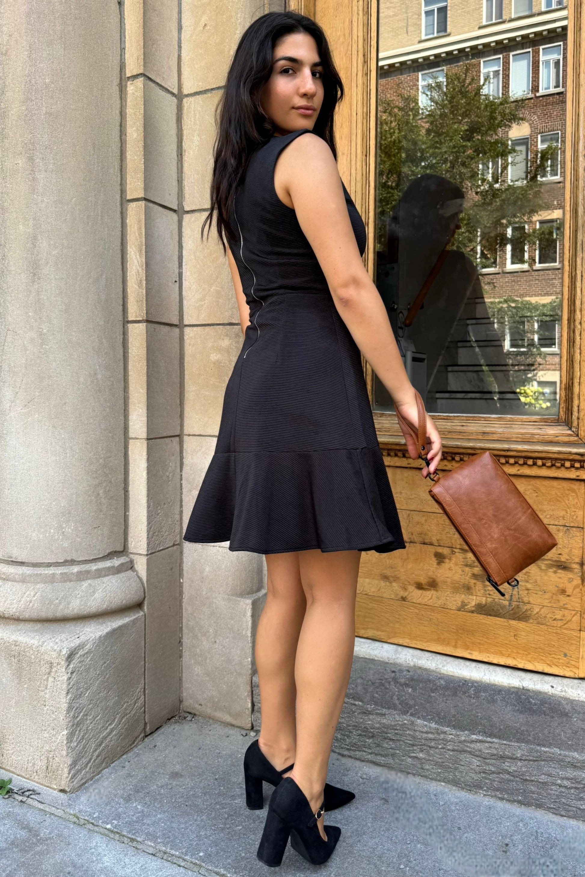 Marie Black Sleeveless Black Knit A-Line Dress - Velora Luxury Fashion