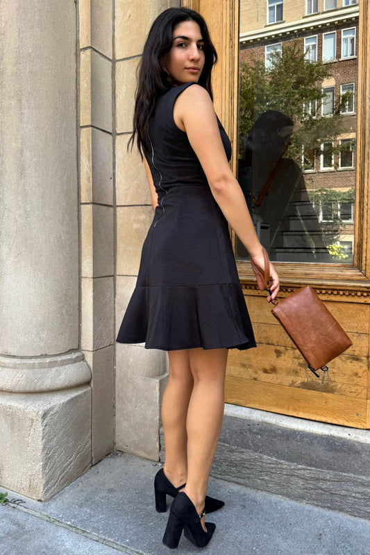 Marie Black Sleeveless Black Knit A-Line Dress - Velora Luxury Fashion