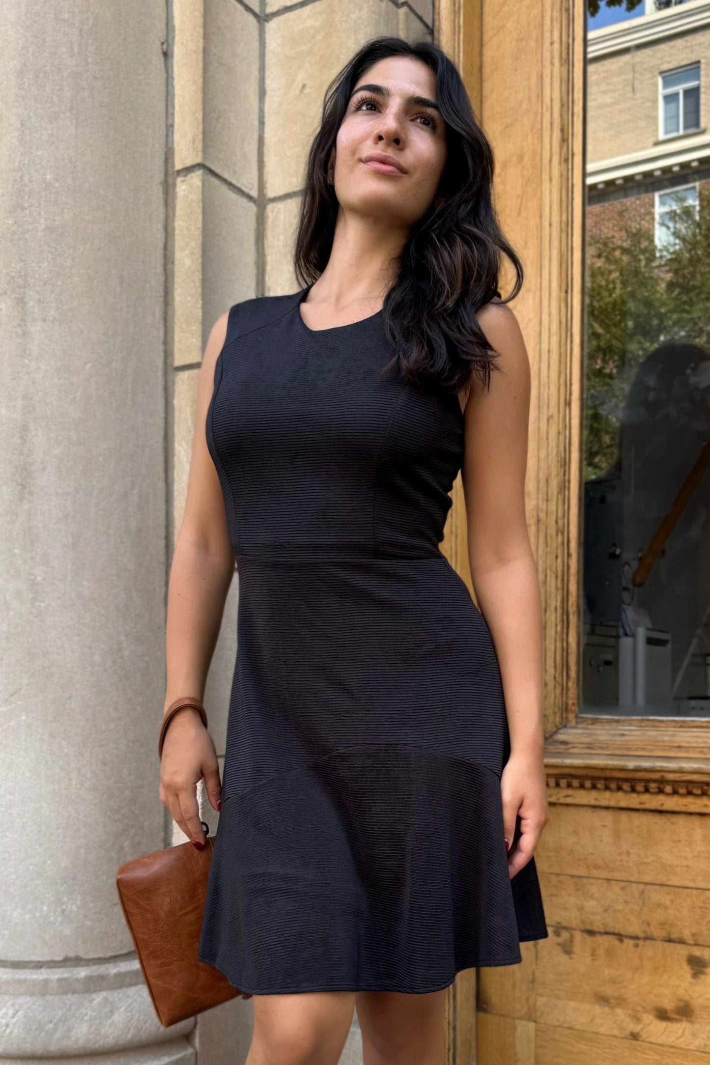 Marie Black Sleeveless Black Knit A-Line Dress - Velora Luxury Fashion