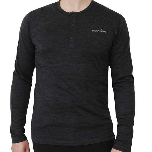 Men's 100% Merino Wool Long Sleeve Henley 190 GSM - Velora Luxury Fashion