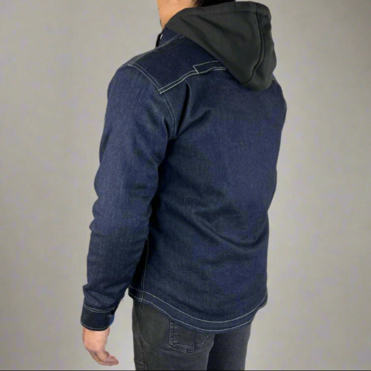 Men’s Armored Denim Shirt with Removable Hoodie - Velora Luxury Fashion