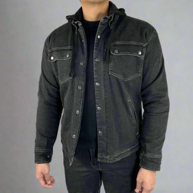 Men’s Armored Denim Shirt with Removable Hoodie - Velora Luxury Fashion