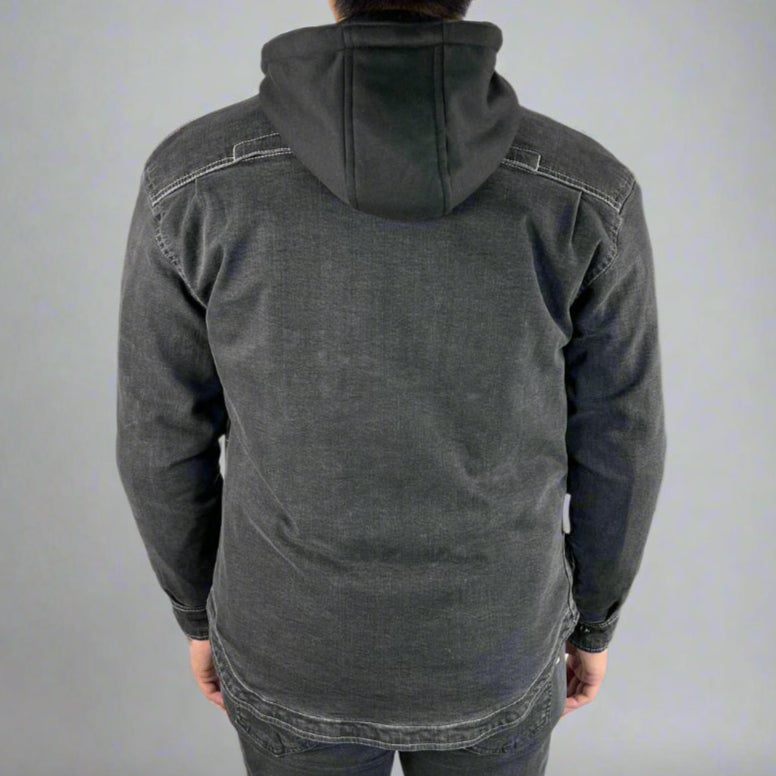 Men’s Armored Denim Shirt with Removable Hoodie - Velora Luxury Fashion
