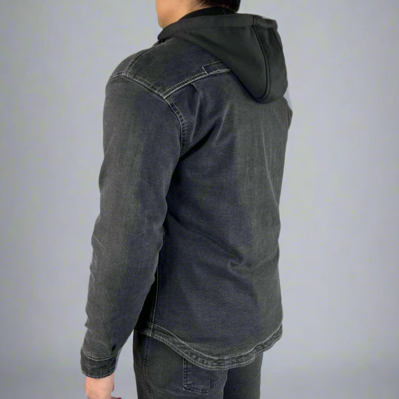 Men’s Armored Denim Shirt with Removable Hoodie - Velora Luxury Fashion