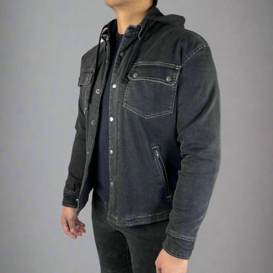 Men’s Armored Denim Shirt with Removable Hoodie - Velora Luxury Fashion