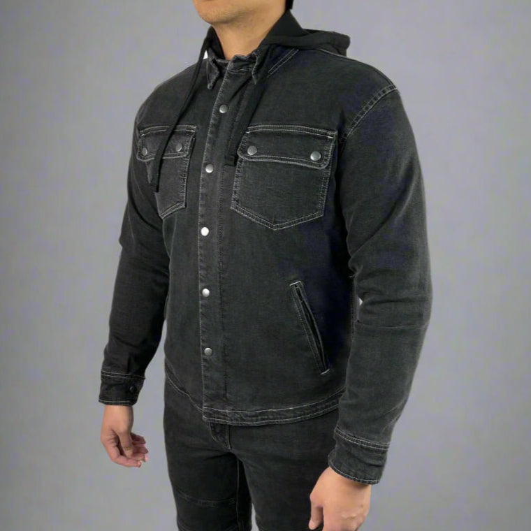 Men’s Armored Denim Shirt with Removable Hoodie - Velora Luxury Fashion
