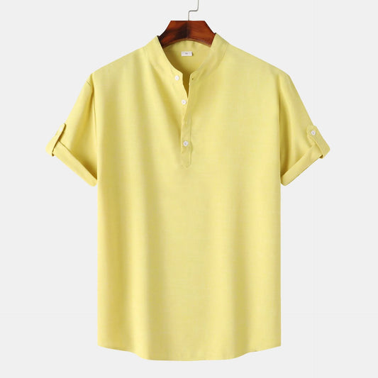 Men's Button Detail Short Sleeve Blouse - Velora Luxury Fashion