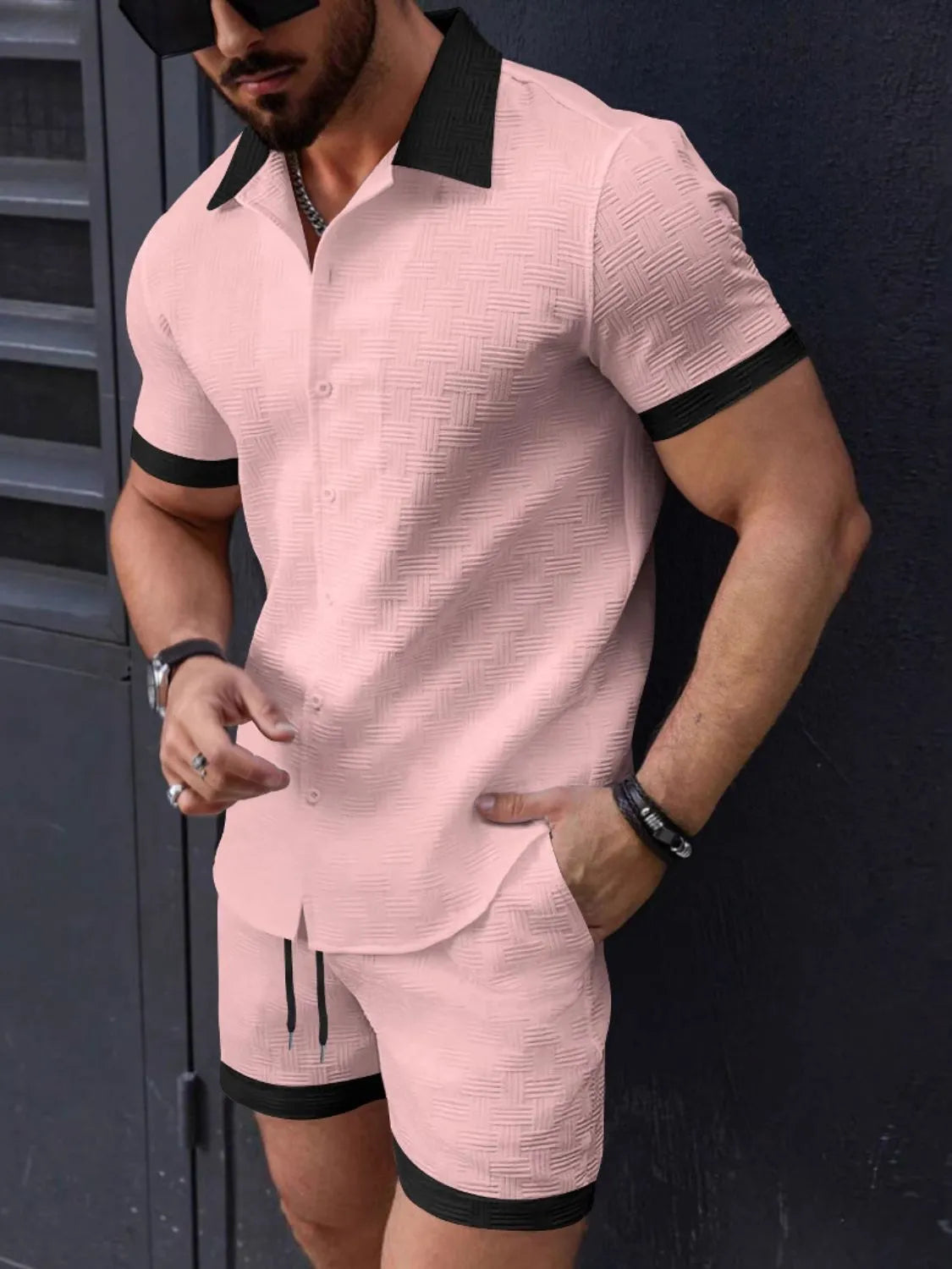Men's Button Up Short Sleeve Shirt and Shorts Set - Velora Luxury Fashion