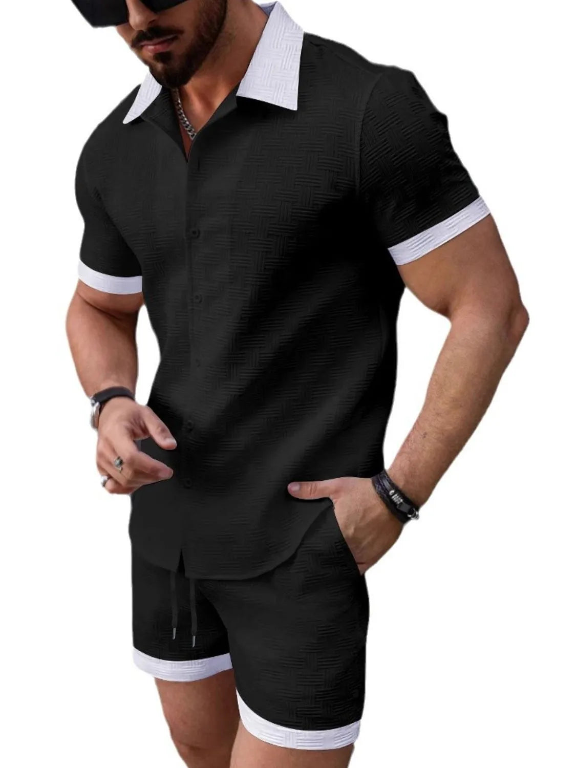 Men's Button Up Short Sleeve Shirt and Shorts Set - Velora Luxury Fashion