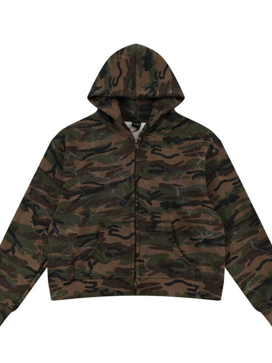 Men's Camouflage Print Zip-Up Hoodie - Velora Luxury Fashion