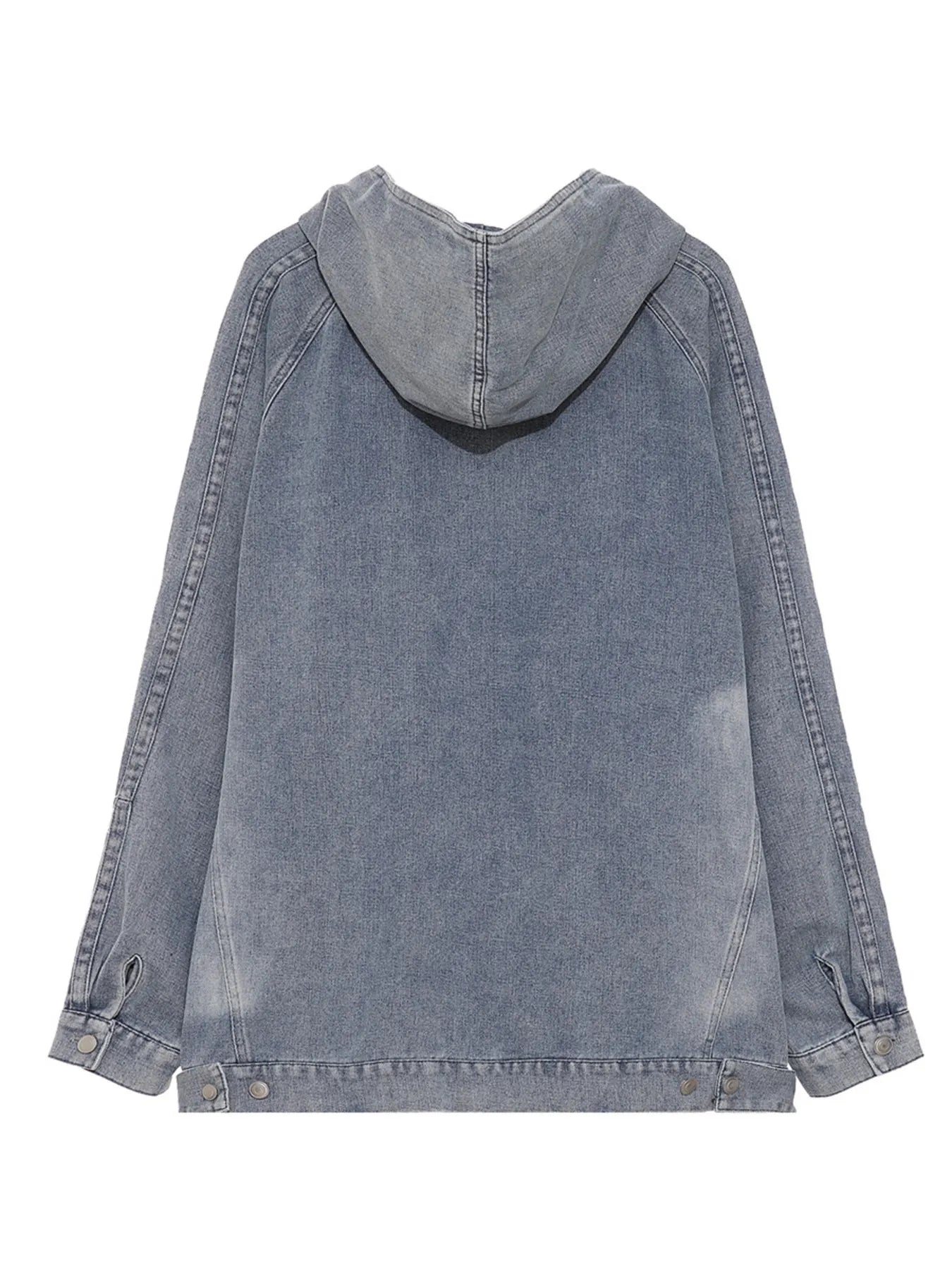 Men's Casual Quarter Zip Letter Washed Denim Hoodie - Velora