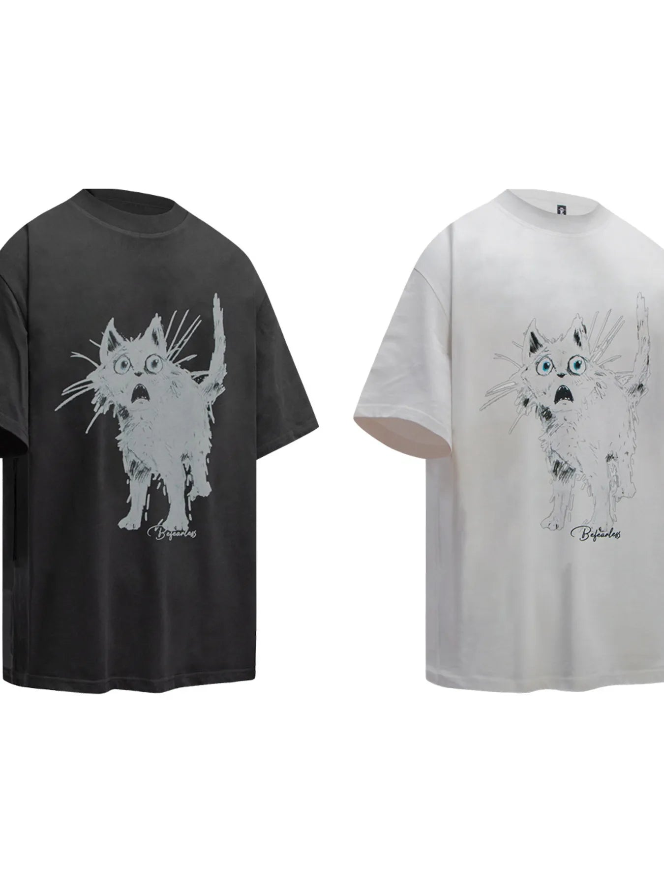 Men's Cat Graphic Short Sleeve Oversized T-Shirt - Velora Luxury Fashion